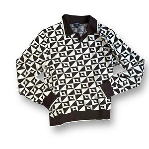 Todd Snyder Black and White Geometric Polo Shirt